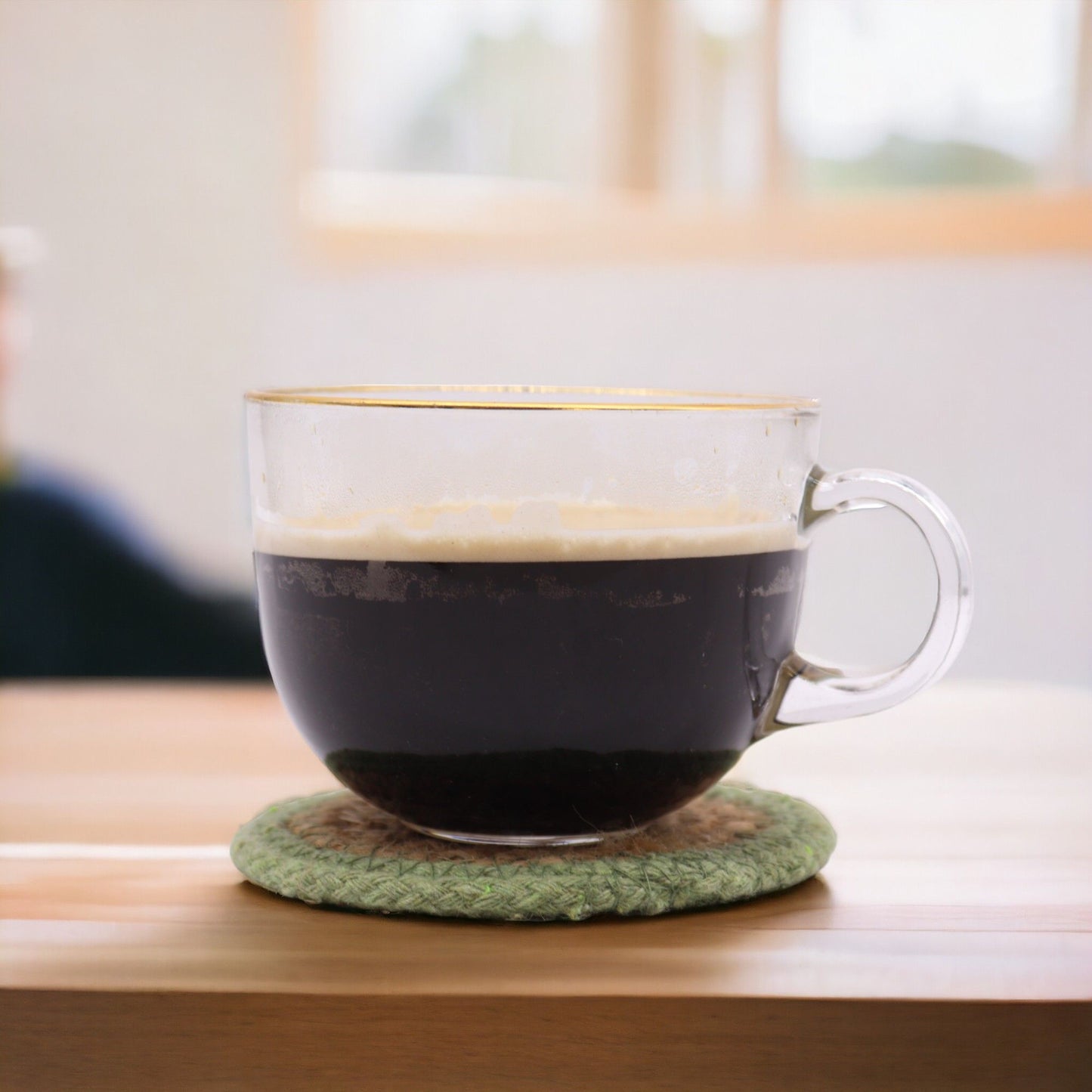 Natural Coaster - Jute & Cotton 10cm (set of 4) - Olive Boarder