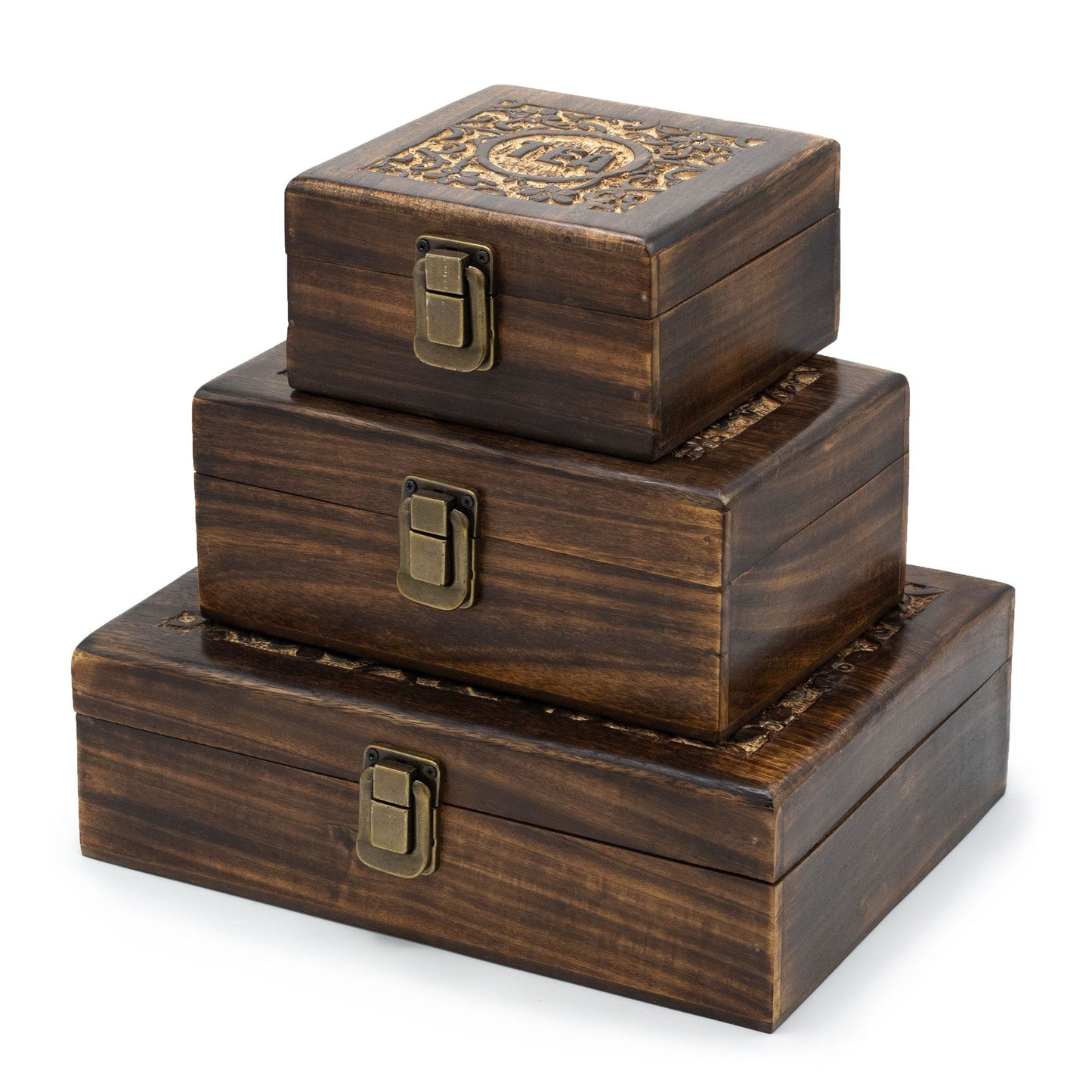 Mango Carved Tea Box - ( 6 compartments) 23x15x9.5cm