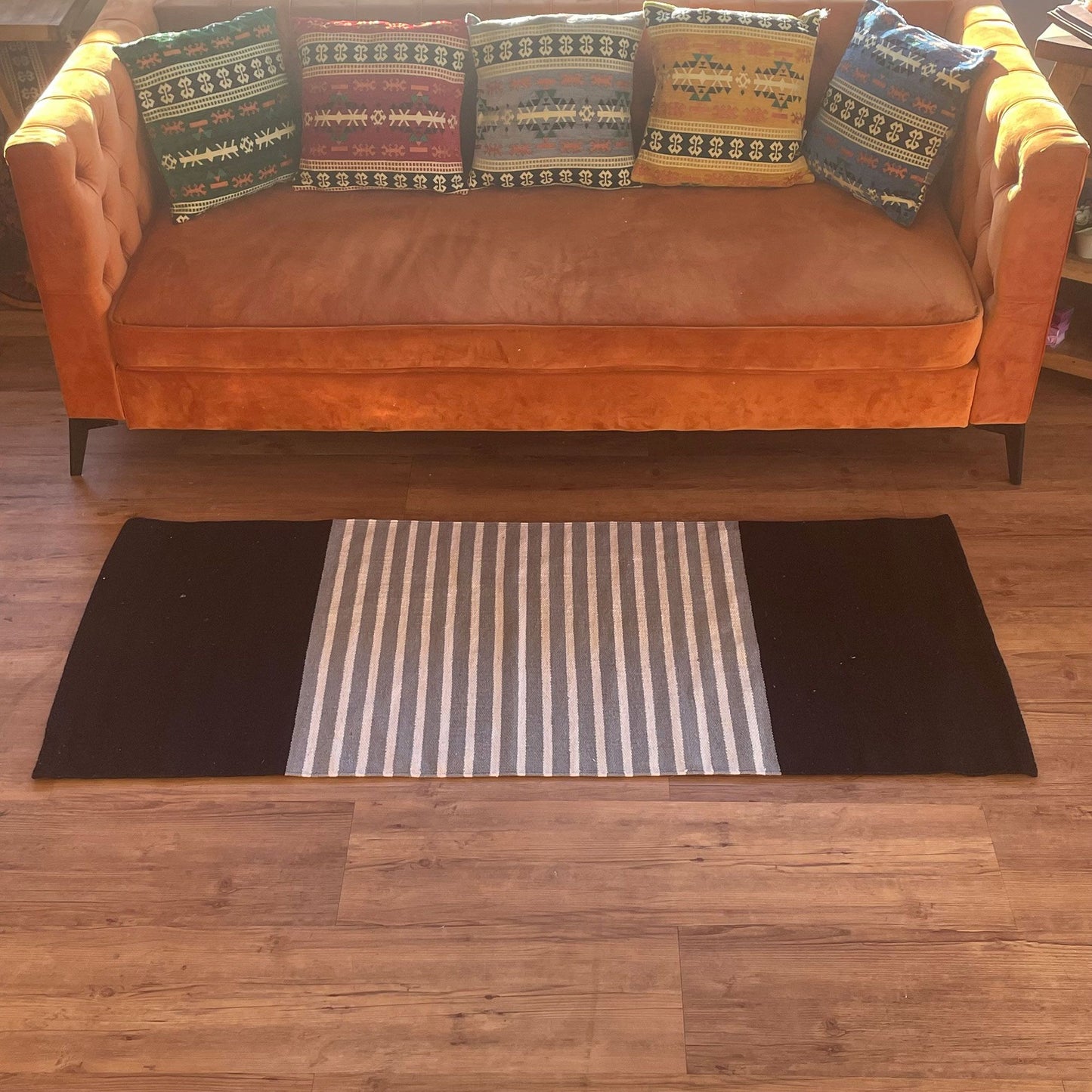 Indian Cotton Rug - 70x170cm - Black / Grey