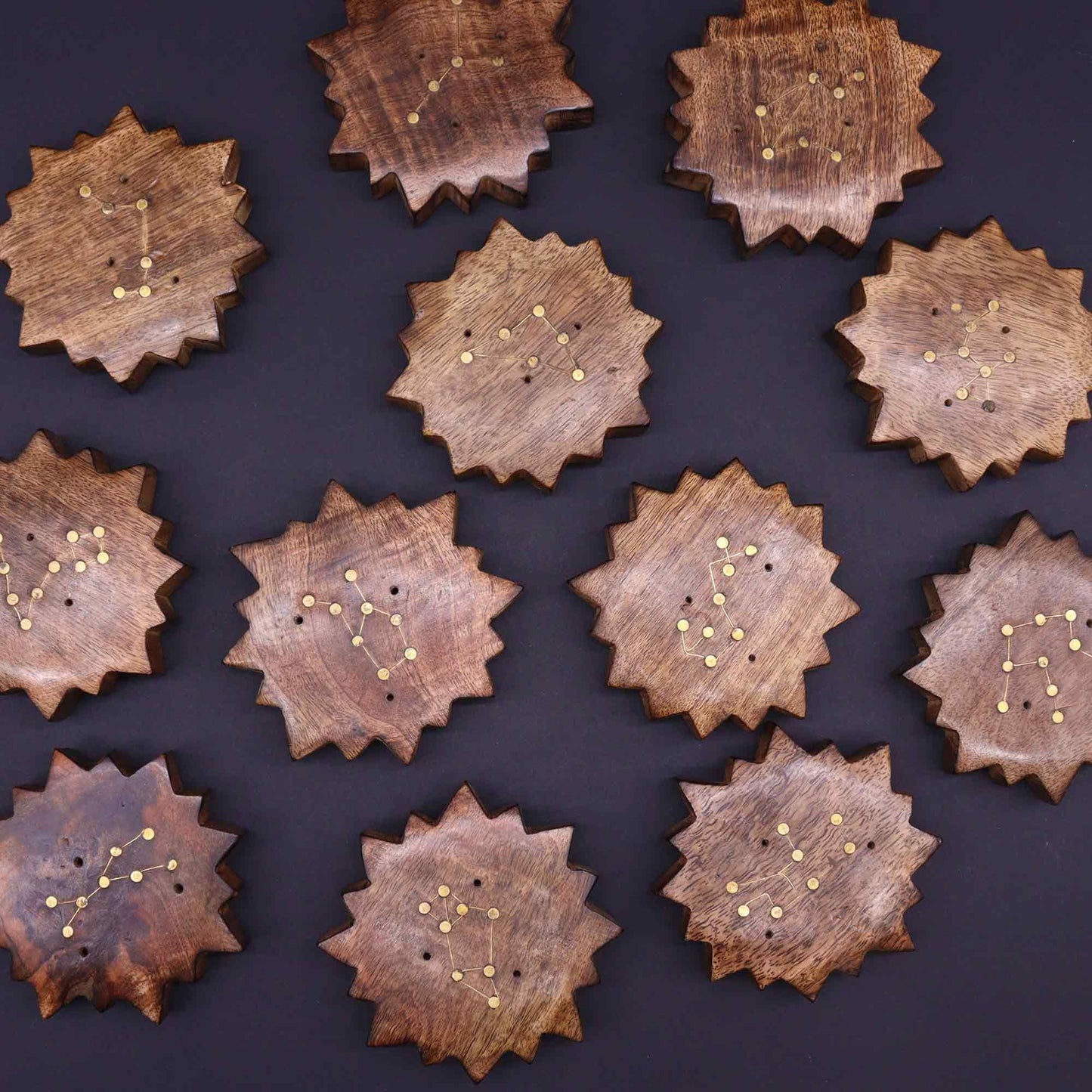 Engraved and Brass Zodiac Sign Incense Burners - Sun