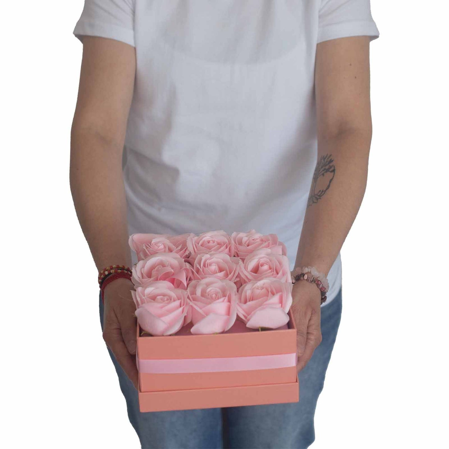 Soap Flower Gift Bouquet - 14 Pink Roses - Round