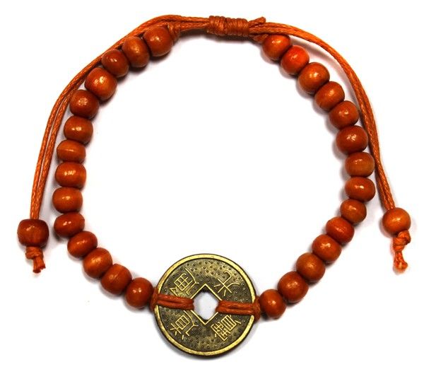Bracelet Feng Shui Chance Orange | Perles Bois & Monnaie de Fortune | Gaieté