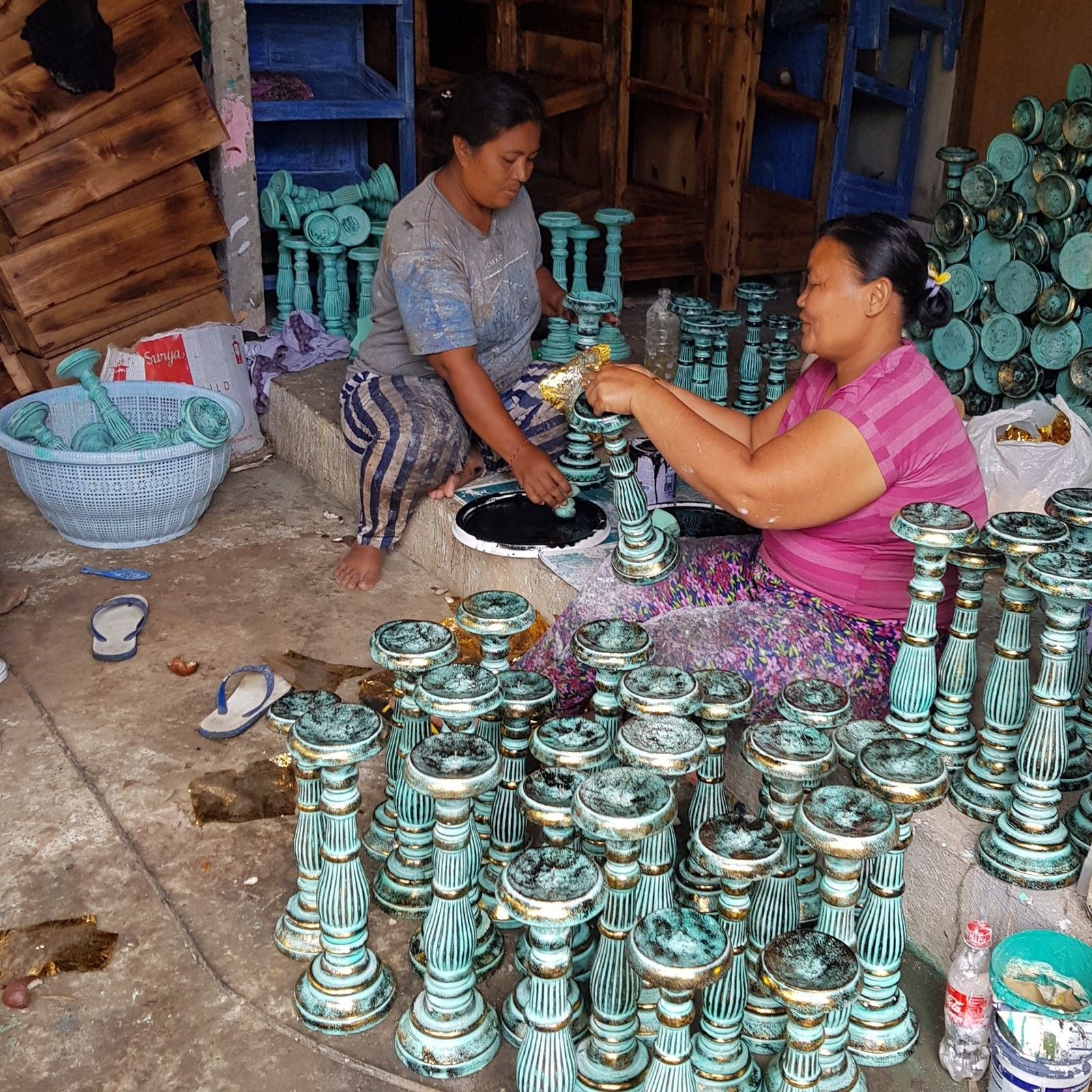 Medium Candle Stand - Turquois Gold